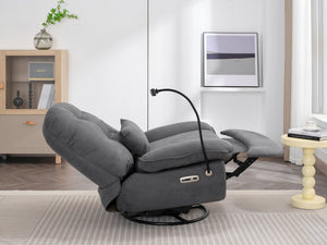 English Elm Power Recliner 270° Swivel Glider with Bluetooth Speakers, USB Charging, Phone Holder, Cup Storage Grey W1752128133