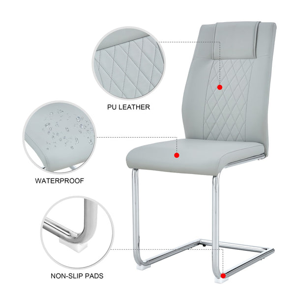 English Elm Modern Pu Leather Upholstered Dining Chairs Set of 8 with Chrome Metal Legs for Kitchen Light Gray W1151S00426