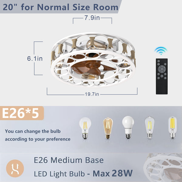 English Elm Caged Semi-Embedded Ceiling Fan with Lights Remote Control, 6-Speed Reversible Blades, LED W1340119553