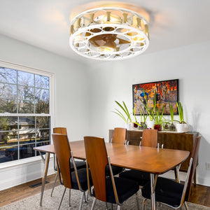 English Elm Caged Semi-Embedded Ceiling Fan with Lights Remote Control, 6-Speed Reversible Blades, LED W1340119553