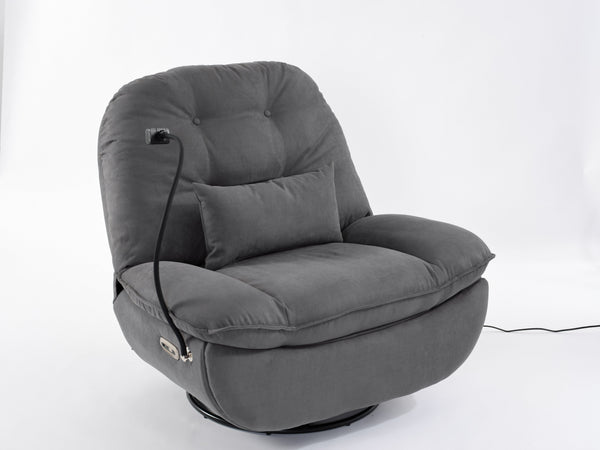 English Elm Power Recliner 270° Swivel Glider with Bluetooth Speakers, USB Charging, Phone Holder, Cup Storage Grey W1752128133