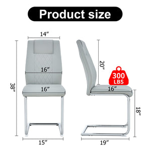 English Elm Modern Pu Leather Upholstered Dining Chairs Set of 8 with Chrome Metal Legs for Kitchen Light Gray W1151S00426