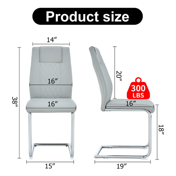 English Elm Modern Pu Leather Upholstered Dining Chairs Set of 8 with Chrome Metal Legs for Kitchen Light Gray W1151S00426