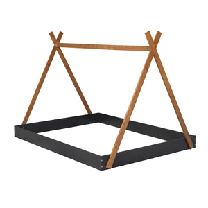 English Elm Full Full Size Tent Floor Bed with Triangle Frame, White & Natural Wood, Low-Profile Kids Play Sleep Loft WF307379AAB