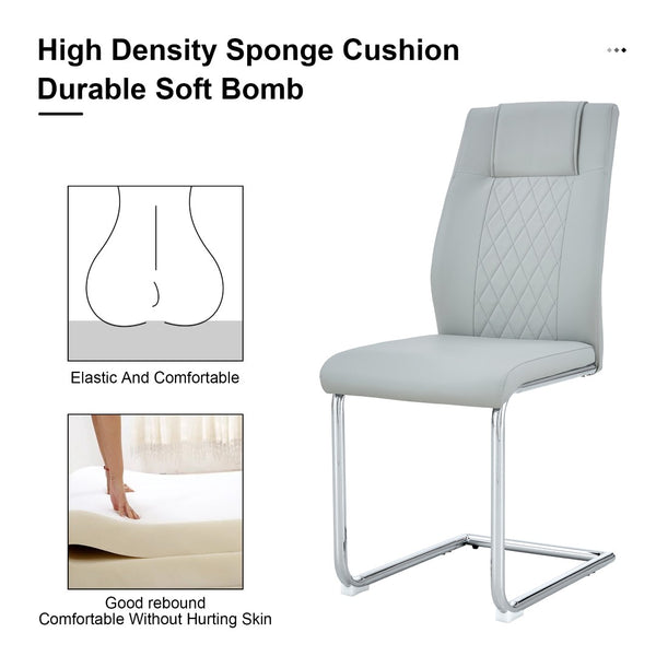 English Elm Modern Pu Leather Upholstered Dining Chairs Set of 8 with Chrome Metal Legs for Kitchen Light Gray W1151S00426