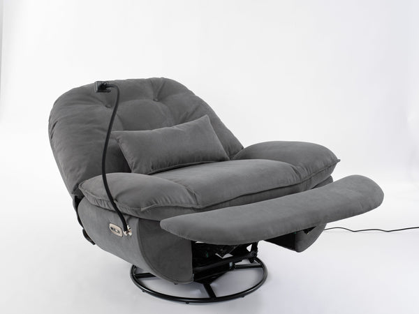 English Elm Power Recliner 270° Swivel Glider with Bluetooth Speakers, USB Charging, Phone Holder, Cup Storage Grey W1752128133