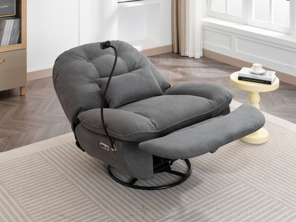 English Elm Power Recliner 270° Swivel Glider with Bluetooth Speakers, USB Charging, Phone Holder, Cup Storage Grey W1752128133