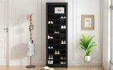 English Elm Stylish Design 30 Shoe Cubby Console, Contemporary Shoe Cabinet With Multiple Storage Capacity, Free Standing Tall Cabinet With Versatile Use For Hallway, Bedroom, Black