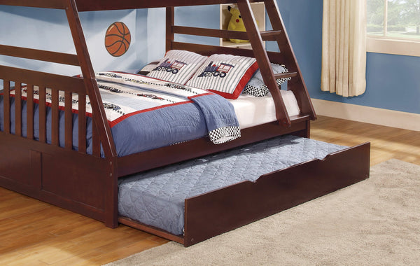 English Elm 1pc Twin/Full Bunk Bed with Twin Trundle Dark Cherry - Space-Saving Rowe Collection, Sturdy Wood Finish B011S00546