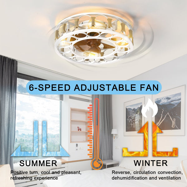 English Elm Caged Semi-Embedded Ceiling Fan with Lights Remote Control, 6-Speed Reversible Blades, LED W1340119553
