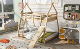 Hearth and Haven Georgiana Twin over Queen House Bunk Bed with Climbing Nets and Climbing Ramp, Natural GX002008AAM