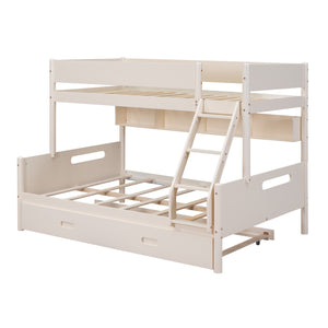 Hearth and Haven Melodique Twin over Full Bunk Bed with Storage Shelves and Twin Trundle, Cream GX000712AAC