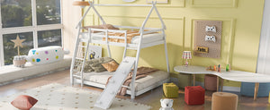English Elm Twin House Bunk Bed with Climbing Nets and Ramp, Twin-over-Queen Space-Saving Playful Kid’s Retreat White GX002008AAK