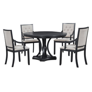 English Elm Trexm Retro Farmhouse Extendable Round Dining Set Oak Veneer Table with 4 Chairs ST000147AAB