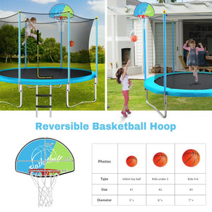 English Elm 8ft Round Kids Outdoor Trampoline with Enclosure Net Ladder and Basketball Hoop MS310681AAC