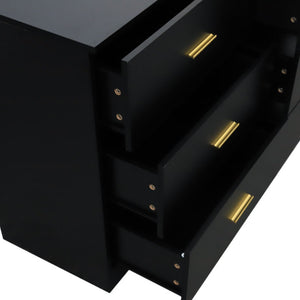 English Elm Modern Six Drawer Wide Chest Matte Hardware Bedroom Closet Organizer Storage Unit Black W1785P379410