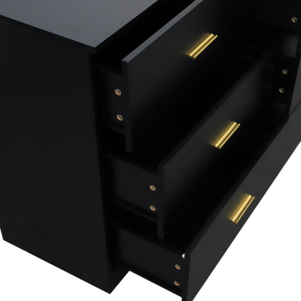English Elm Modern Six Drawer Wide Chest Matte Hardware Bedroom Closet Organizer Storage Unit Black W1785P379410