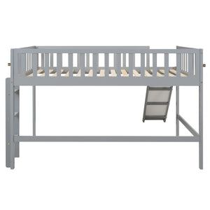 English Elm Full Low Loft Bed with Ladder and Removable Slide — Space-Saving Pine & MDF Design, Durable Play/Storage Gray GX000713AAE