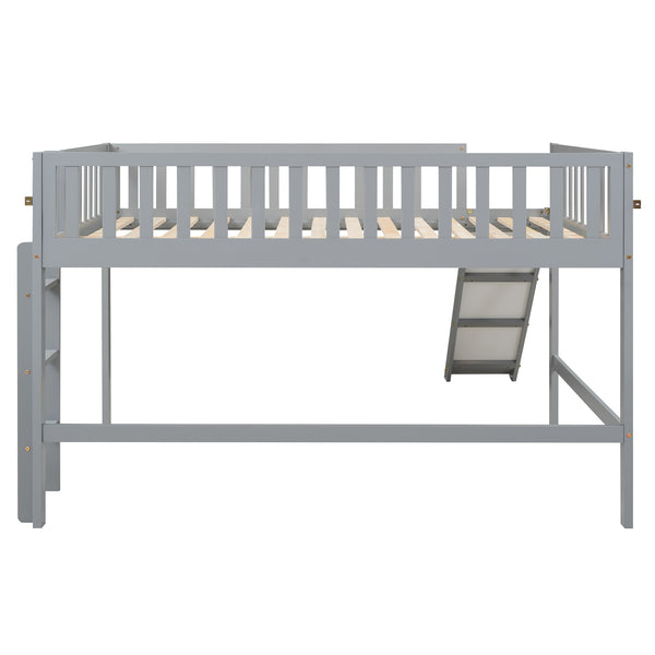 English Elm Full Low Loft Bed with Ladder and Removable Slide — Space-Saving Pine & MDF Design, Durable Play/Storage Gray GX000713AAE