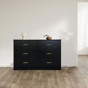 English Elm Modern Six Drawer Wide Chest Matte Hardware Bedroom Closet Organizer Storage Unit Black W1785P379410