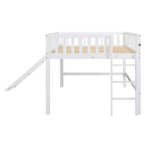 English Elm Full Low Loft Bed with Ladder and Removable Slide — Space-Saving Pine & MDF Design, Durable Play/Storage White GX000713AAK