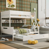 Hearth and Haven Melodique Twin over Full Bunk Bed with Storage Shelves and Twin Trundle, Cream GX000712AAC