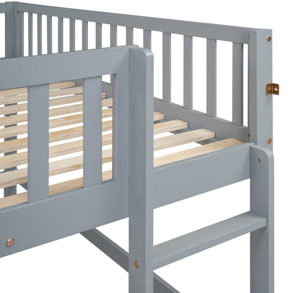 English Elm Full Low Loft Bed with Ladder and Removable Slide — Space-Saving Pine & MDF Design, Durable Play/Storage Gray GX000713AAE