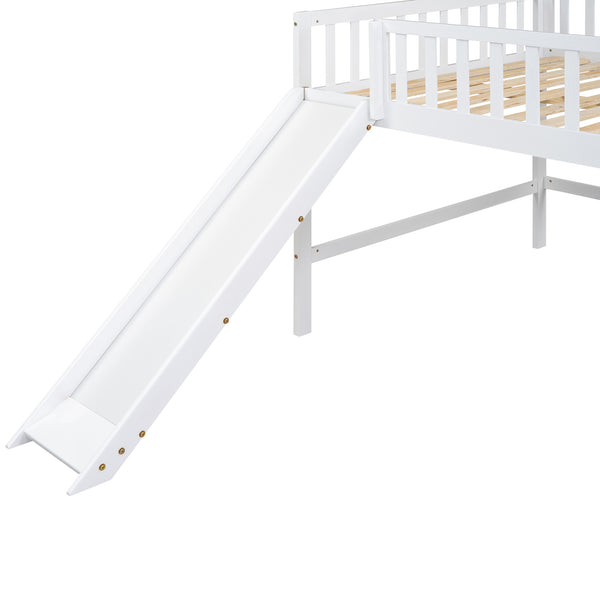 English Elm Full Low Loft Bed with Ladder and Removable Slide — Space-Saving Pine & MDF Design, Durable Play/Storage White GX000713AAK