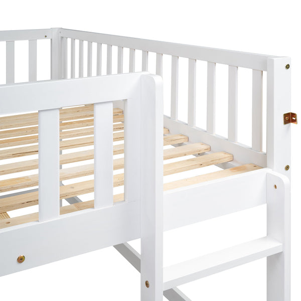 English Elm Full Low Loft Bed with Ladder and Removable Slide — Space-Saving Pine & MDF Design, Durable Play/Storage White GX000713AAK
