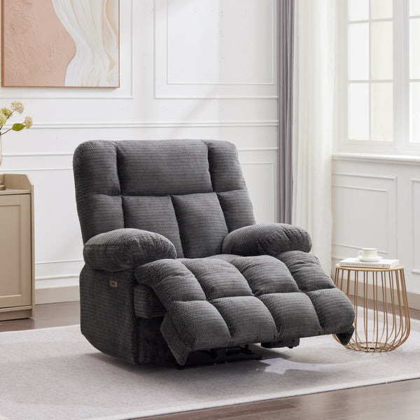 English Elm Hn P26 Power Recliner Faux Leather High Back Seat with Usb Charging Living Room Grey W1805S00190