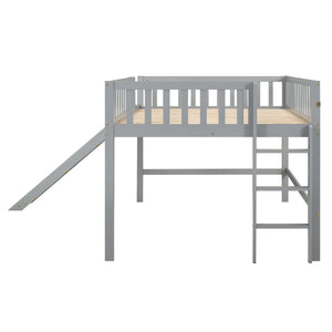 English Elm Full Low Loft Bed with Ladder and Removable Slide — Space-Saving Pine & MDF Design, Durable Play/Storage Gray GX000713AAE