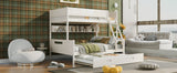 Hearth and Haven Melodique Twin over Full Bunk Bed with Storage Shelves and Twin Trundle, Cream GX000712AAC