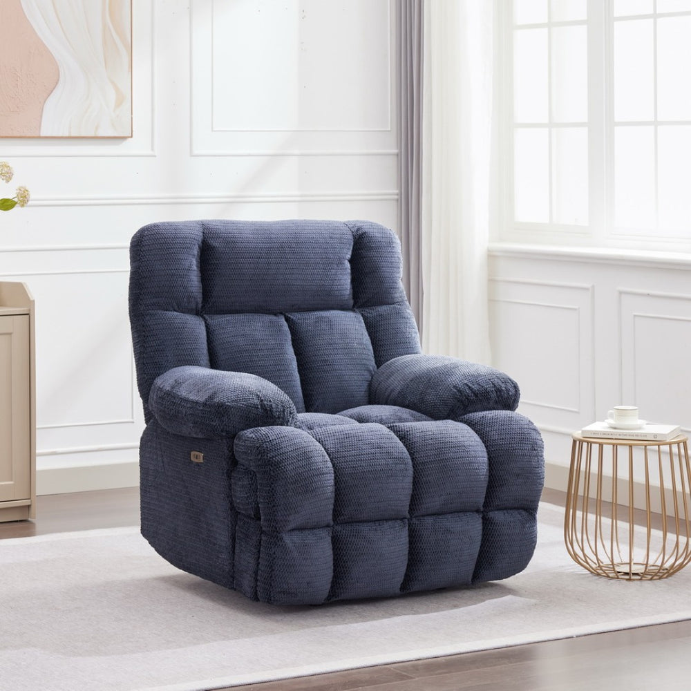 English Elm Hn P26 Power Recliner Faux Leather High Back Seat with Usb Charging Living Room Blue W1805S00189