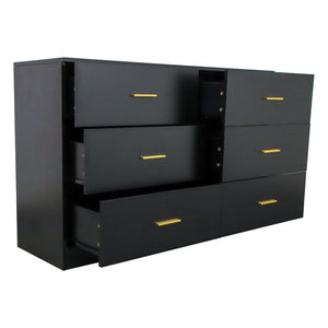 English Elm Modern Six Drawer Wide Chest Matte Hardware Bedroom Closet Organizer Storage Unit Black W1785P379410