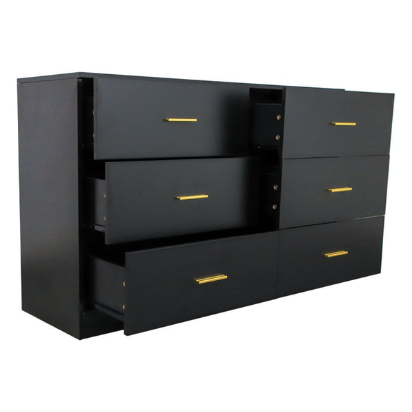 English Elm Modern Six Drawer Wide Chest Matte Hardware Bedroom Closet Organizer Storage Unit Black W1785P379410