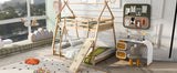 Hearth and Haven Georgiana Twin over Queen House Bunk Bed with Climbing Nets and Climbing Ramp, Natural GX002008AAM