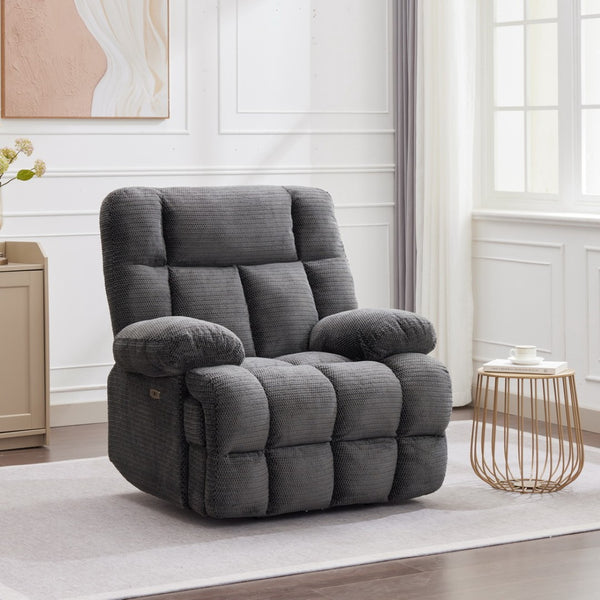 English Elm Hn P26 Power Recliner Faux Leather High Back Seat with Usb Charging Living Room Grey W1805S00190
