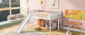 English Elm Full Low Loft Bed with Ladder and Removable Slide — Space-Saving Pine & MDF Design, Durable Play/Storage White GX000713AAK
