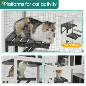 English Elm 3-tier Pine Wood Cat Enclosure with Wire Mesh Platforms and Loft for Indoor Outdoor Use W1850120016