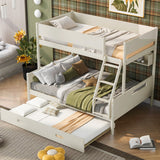 Hearth and Haven Melodique Twin over Full Bunk Bed with Storage Shelves and Twin Trundle, Cream GX000712AAC