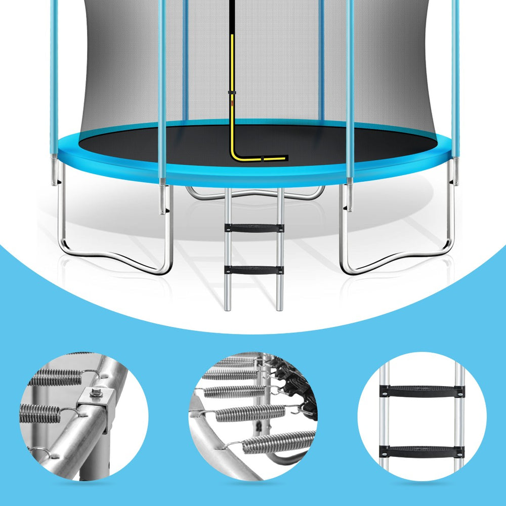 English Elm 8ft Round Kids Outdoor Trampoline with Enclosure Net Ladder and Basketball Hoop MS310681AAC
