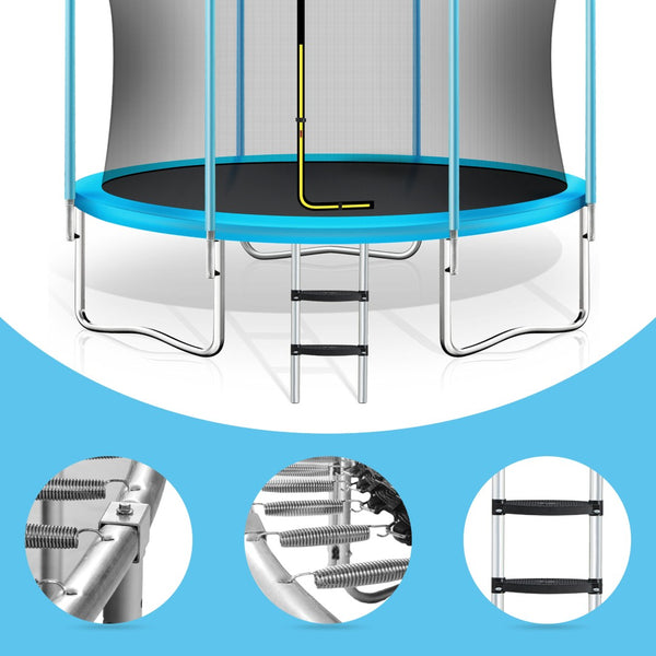 English Elm 8ft Round Kids Outdoor Trampoline with Enclosure Net Ladder and Basketball Hoop MS310681AAC