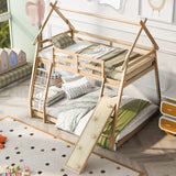 Hearth and Haven Georgiana Twin over Queen House Bunk Bed with Climbing Nets and Climbing Ramp, Natural GX002008AAM