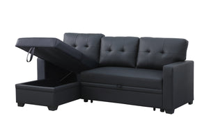English Elm Upholstered Convertible Pull-Out Sectional Sofa with Chaise and Removable Cushions for Guests Black B102S00006