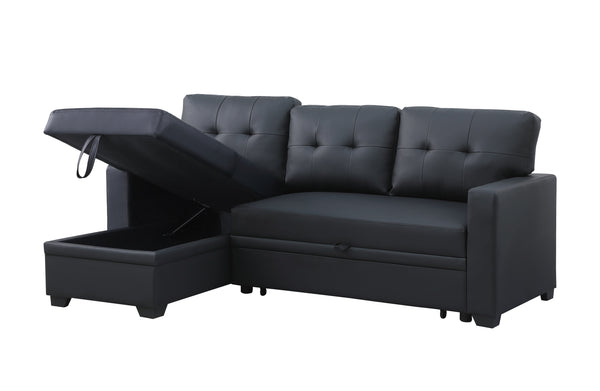 English Elm Upholstered Convertible Pull-Out Sectional Sofa with Chaise and Removable Cushions for Guests Black B102S00006