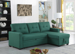 English Elm Upholstered Convertible Pull-Out Sectional Sofa with Chaise and Removable Cushions for Guests Green B102S00003