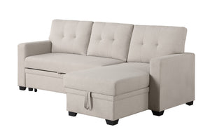 English Elm Upholstered Convertible Pull-Out Sectional Sofa with Chaise and Removable Cushions for Guests Beige B102S00004