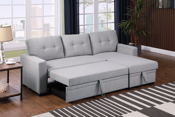 English Elm Upholstered Convertible Pull-Out Sectional Sofa with Chaise and Removable Cushions for Guests Light Gray B102S00002