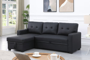 English Elm Upholstered Convertible Pull-Out Sectional Sofa with Chaise and Removable Cushions for Guests Black B102S00006