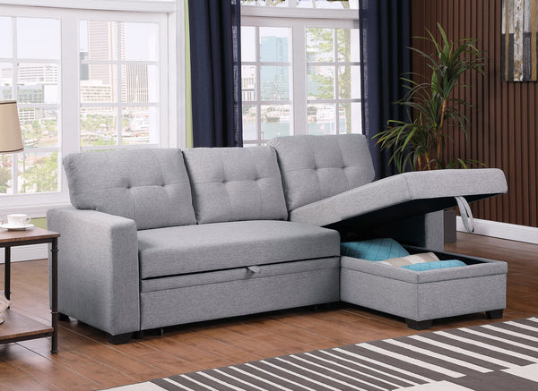 English Elm Upholstered Convertible Pull-Out Sectional Sofa with Chaise and Removable Cushions for Guests Light Gray B102S00002